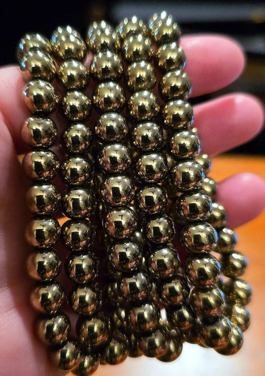 Golden Pyrite Beads Bracelet, 8 mm