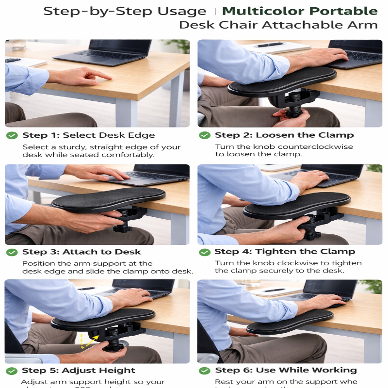 Multicolor Portable Desk Chair Attachable Arm Support
